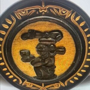 Vintage Hand Carved Wooden Plate Mesoamerican Figure